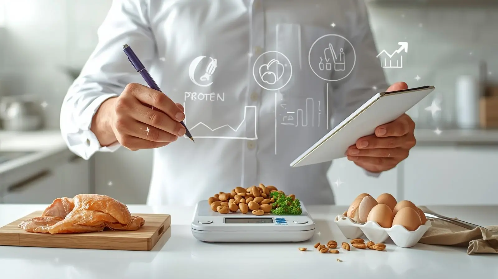 Measuring protein rich foods to calculate daily protein intake