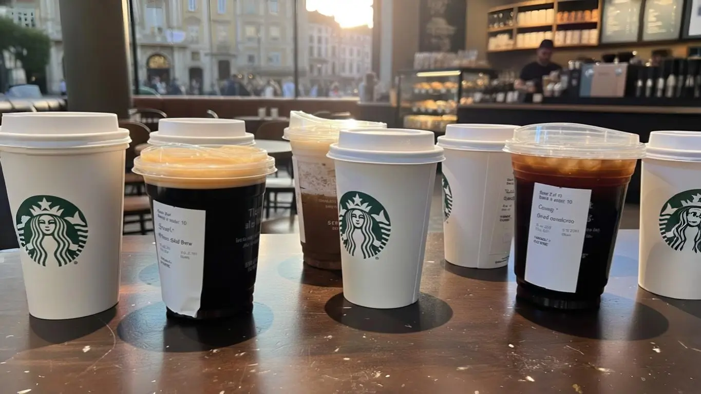 Keto friendly drinks at Starbucks displayed on a cafe counter