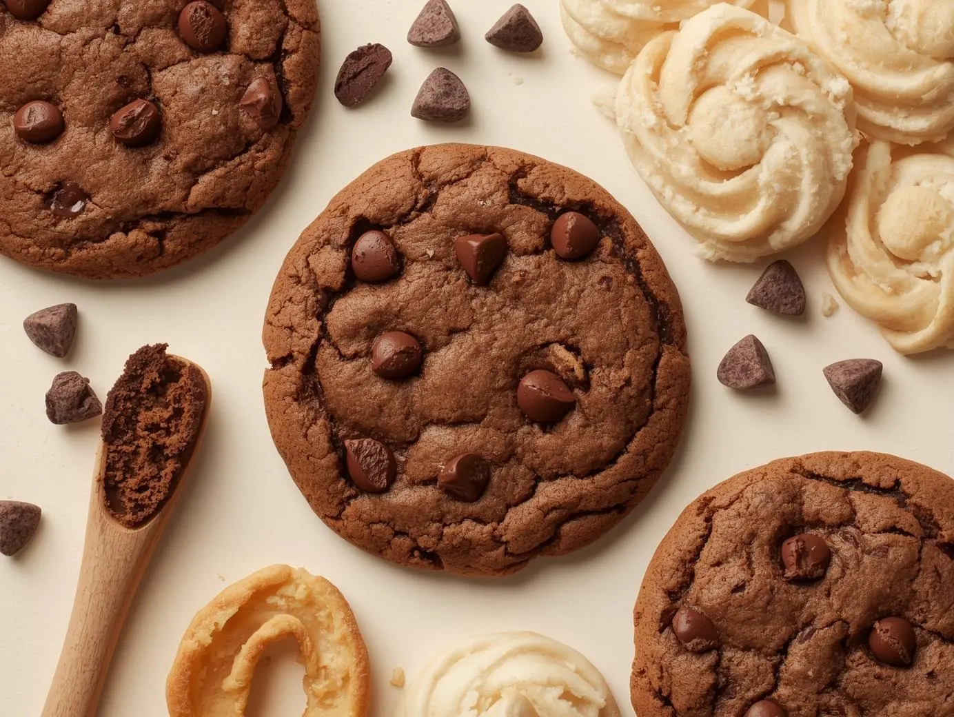 High protein chocolate cookies with chips and creamy baked treats